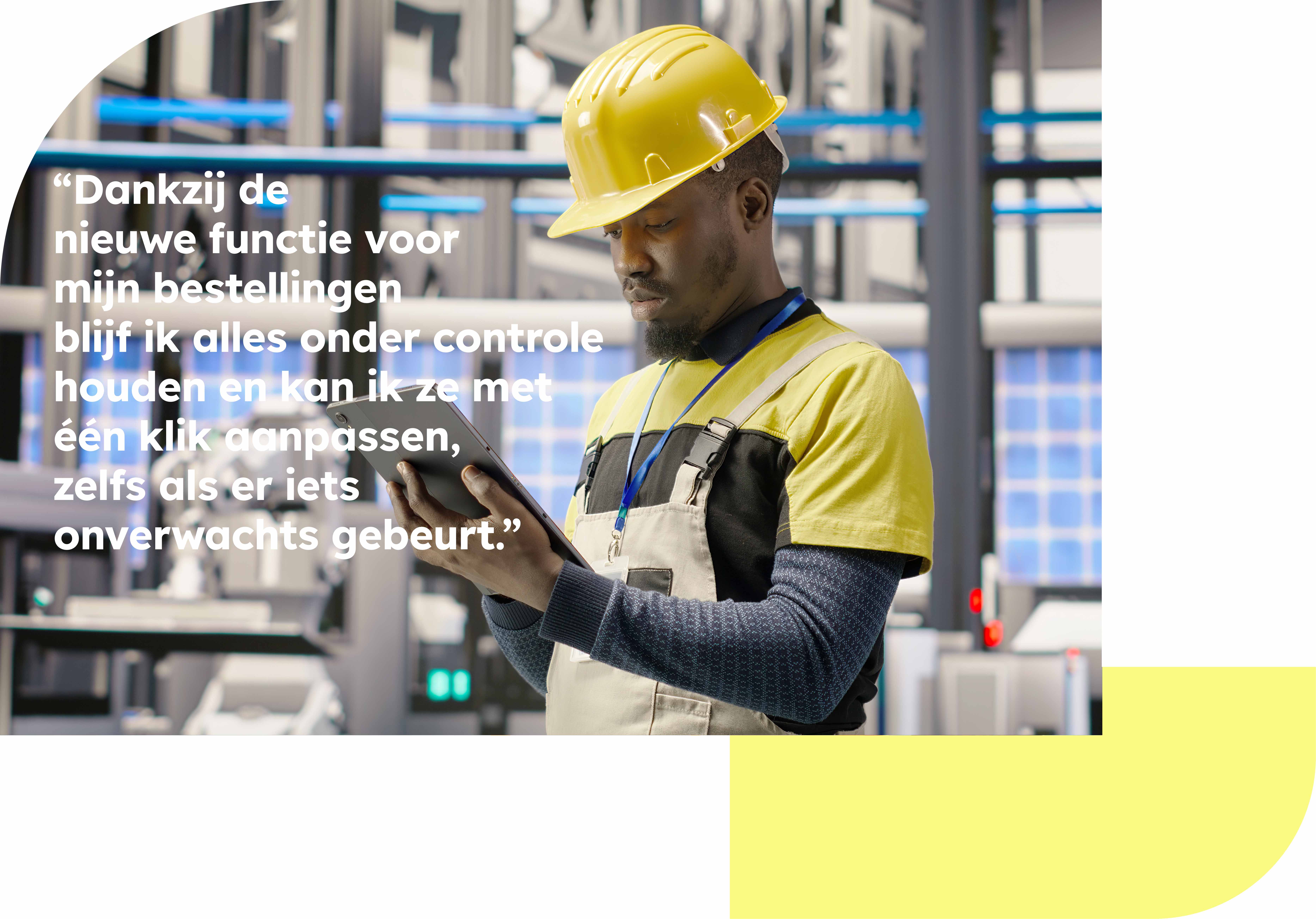 bouwvakker bestelt materiaal met tablet
