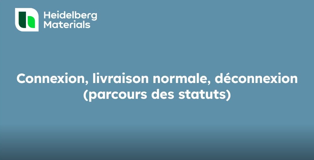 Heidelberg Materials interface showing delivery status workflow in French.