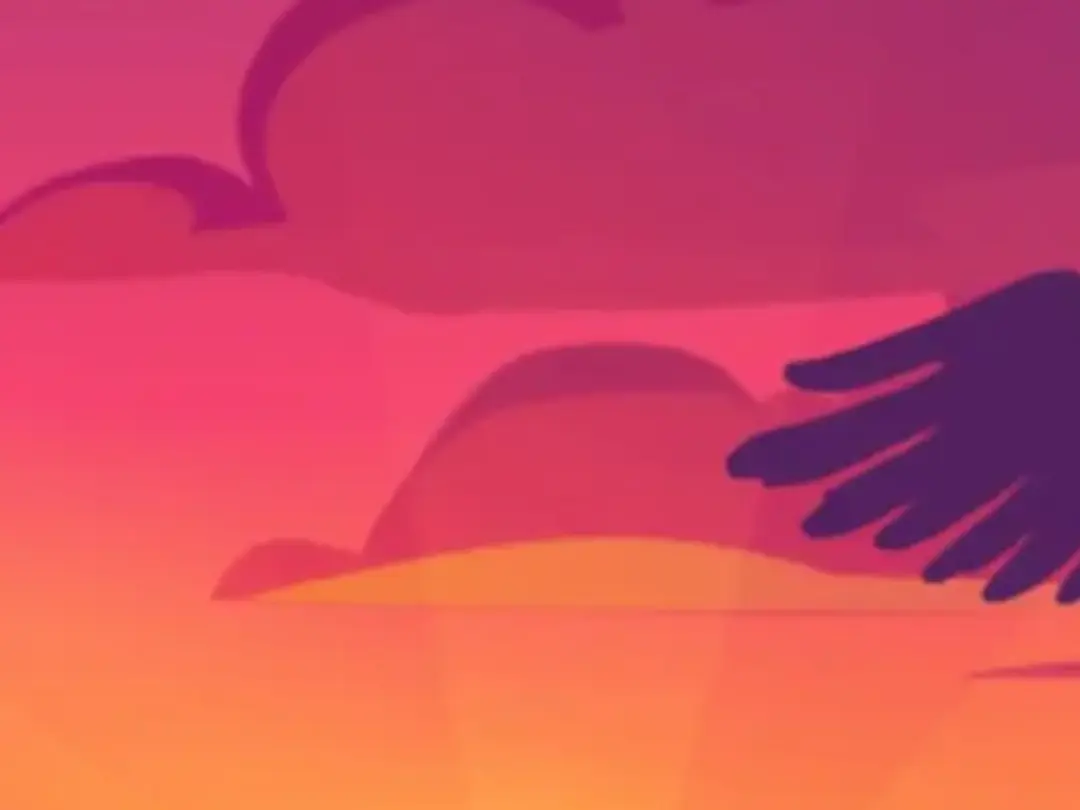 Une chauve-souris et un oiseau volant devant un ciel coloré au coucher du soleil.